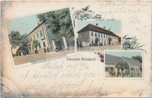 Perlak Sosterics Pál üzlete, szálloda, takarékpénztár / shop, hotel, savings bank, floral