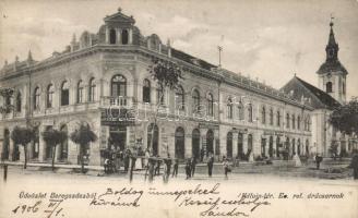 Beregszász, Kálvin tér, Engel Jenő könyvnyomdája, bútor raktár, Jászay Ignác üzlete / square, printing house, furniture warehouse, shops (fa)