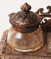 Antik oroszlánfejes asztali szett, gazdagon díszített, fém, sorszámozott, jó állapotban, eredeti ép ...