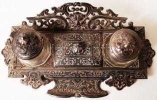 Antik oroszlánfejes asztali szett, gazdagon díszített, fém, sorszámozott, jó állapotban, eredeti ép ...