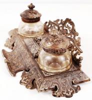 Antik oroszlánfejes asztali szett, gazdagon díszített, fém, sorszámozott, jó állapotban, eredeti ép ...