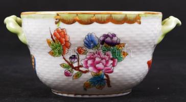 Herendi Viktória mintás fedél nélküli bonbonier, kézzel festett, jelzett, hibátlan, 6×15 cm