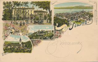 Fiume, Hotel Deák, church, floral, litho