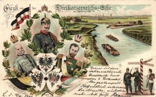 Myslowice 'Dreikaiserreichs-Ecke' German-Russian-Austrian triple border, litho
