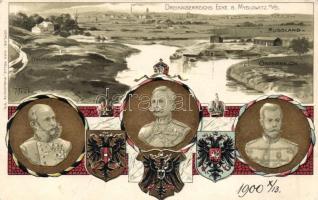 Myslowice 'Dreikaiserreichs-Ecke' German-Russian-Austrian triple border, Emb. litho s: M. Trübe