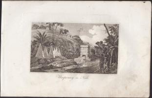 cca 1800 Afrikai témájú rézmetszetek (Jóreménység foka, Apollinopolis (Edfu), Nílus forrása), 4 db