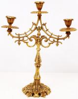 Antik háromágú, bronz gyertyatartó, több elem mozog, 36×29cm / Three branched bronze candle stick,