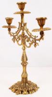 Antik háromágú, bronz gyertyatartó, több elem mozog, 36×29cm / Three branched bronze candle stick,