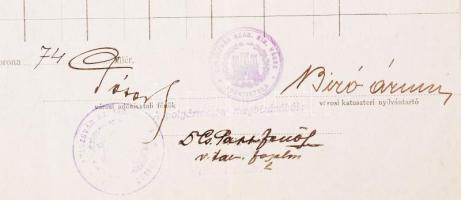 1917 Kolozsvár okirat 4x 1K városi illetékbélyeggel (100.000**)