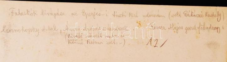 cca 1890 Eperjes, favágás a tiszti kertben (volt Rákoczi kastély) fotó / photo 16x11 cm