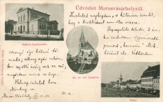 1899 Marosvásárhely, Székely iparmúzeum, református templom, főtér; kiadja Reichardsperg József / museum, church, main square