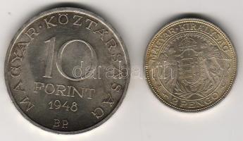 1938 2P Ag T:1/2 + 1948. 10Ft Ag "Széchenyi" T:1/2