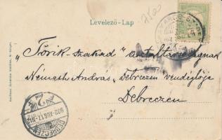 Máramarossziget Fő tér a Katolikus templommal, magyar zászló; Kaufmann Ábrahám kiadása / Main square...