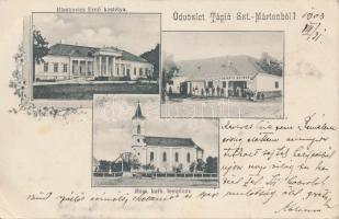 Tápiószentmárton, Blaskovics-kastély, Schwartz Kálmán kereskedése, katolikus templom; floral (EK)