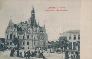 Karánsebes városháza, takarékpénztár, piac; Rosenfeld H. kiadása / town hall, savings bank, market