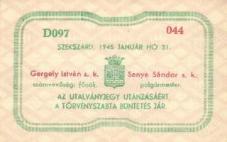 Szekszárd 1945. "Utalványjegy" 1P értékben T:I
Adamo SZS-2.1