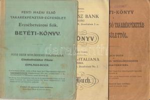 ~1910-1920. 3db klf betétkönyv "Pesti Kazai Első Takarékpénztár-Egyesület" (2x), "Magyar-Olasz Bank" T:vegyes