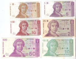 Horvátország 1991. 1D,5D,10D,25D,100D T:I + 500F,1000D T:II Csak egyszer hajtva!