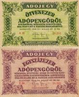 1946. 50.000Adóp. + 100.000Adóp. erősen elcsúszott sorszámok, vágási hiba T:II