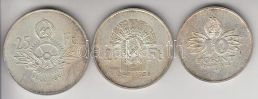 1956. 10Ft + 20Ft + 25Ft Ag "10 éves a Forint" sor T:1