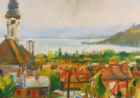 Kiss jelzéssel: Kilátás Füredről. Olaj, vászon, keretben, 58×68 cm