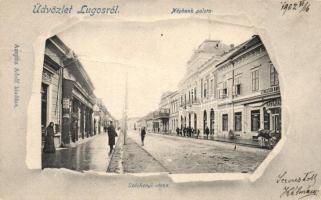 Lugos Széchenyi utca, népbank palota, Strasser kávéház / street, bank palace, café (fa)