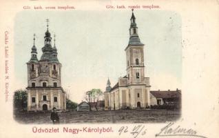 Nagykároly, Görög katolikus orosz és román templom; Csókás László kiadása / Russian and Romanian churches