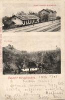 Királyháza vasútállomás, vasúti vendéglő és tiszti lak, várhegy; Gödör Gyula kiadása / railway station, railway restaurant, officers house, castle hill (r)