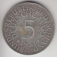 NSZK 1951J 5M Ag T:2,2-
GFR 1951J 5 Mark Ag C:XF,VF