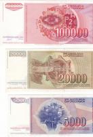 Jugoszlávia 1985-89. 5000D + 20.000D + 100.000D T:I,I-