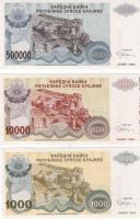 Horvátország/Krajina Szerb Köztársaság 1994. 1000D + 10000D + 500.000D T:I