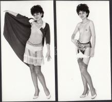 cca 1960-1970 Egy lány a varrodából, erotikus fotósorozat, 5 db /
erotic photos, 15x8 cm