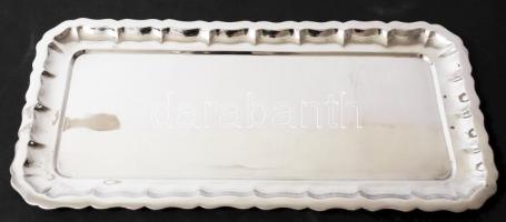 Ezüst (Ag.) tálca, jelzett, mesterjeggyel (IS), újszerű állapotban, 20,5×41,5 cm, nettó:726 g / Antique silver tray, perfect condition