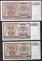 Horvátország/Krajina Szerb Köztársaság 1993. 100.000D T:II + 1.000.000D T:II Csak egyszer hajtva! + 20.000.000D T:I-
