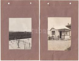 1928 Balaton parti nyaralók, telkek, fürdőzők, 6 db fotó, 3 albumlapra kétoldalasan felragasztva, 7x11 cm
