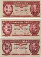1975. 100Ft (3x) T:II+ Csak egyszer hajtva!