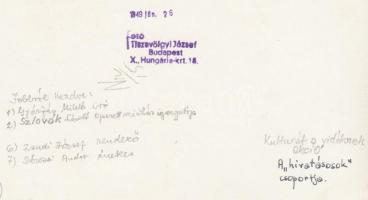 1949 Tiszavölgyi József: Kultúrát a vidéknek turnén, jobbról: Gyárfás Miklós író, Szlovák László az ...