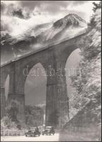 cca 1950-1960 Árokay József: Mont Blanc, viadukt és két autó, 24x17 cm