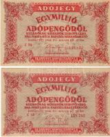 1946. 1000.000Adóp. (2x) 6 jegyű sorszámmal erősen elcsúszott (le és fel) számozással, vágási eltérések, hátlapi fordított címerrel T:II