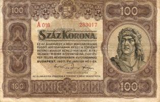 1920. 100K erősen felcsúszott elő- és hátlapi nyomás T:II/III