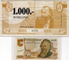 Ausztria 2 klf 500Sch + 1000Sch modern pénzutánzat - játékpénz T:II