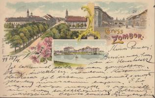 1899 Zombor, floral litho; kiadja Schön Adolf