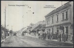 Pöstyén, Erzsébet út, üzletek, Gipsz H. kiadása / street, shops