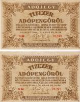 1946. 10.000Adópengő (2x) előlapon azonos erős lemezhiba, egymásutáni sorszámok T:II