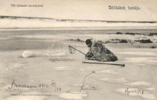 Hortobágy, téli halászás merettyűvel; Telegdi K. Lajos utóda kiadása, Haranghy