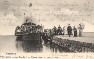 Keszthely, a Baross gőzhajó érkezése a kikötőben, Mérei Ignácz kiadása