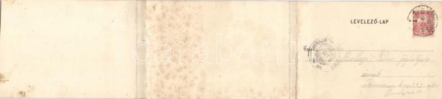 Érsekújvár, Kossuth Lajos tér, templom, Leuchter Izidor üzlete / square, church, shop; panoramacard ...