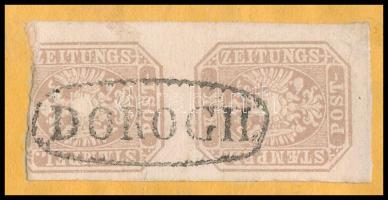 1866 Magyar Sion folyóirat 1866 januári száma rajta szürkésbarna Hírlapbélyeg hiányos pár, egy újság...