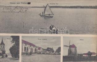 Pátfalu, Podersdorf; Fertő tó, templom, utca üzlettel, malom / Neusiedler See, Kirche, Mühle