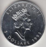 Kanada 1993. 5$ Ag "II. Erzsébet / Juharlevél" (1oz/0.999) T:BU
Canada 1993. 5 Dollars Ag ...